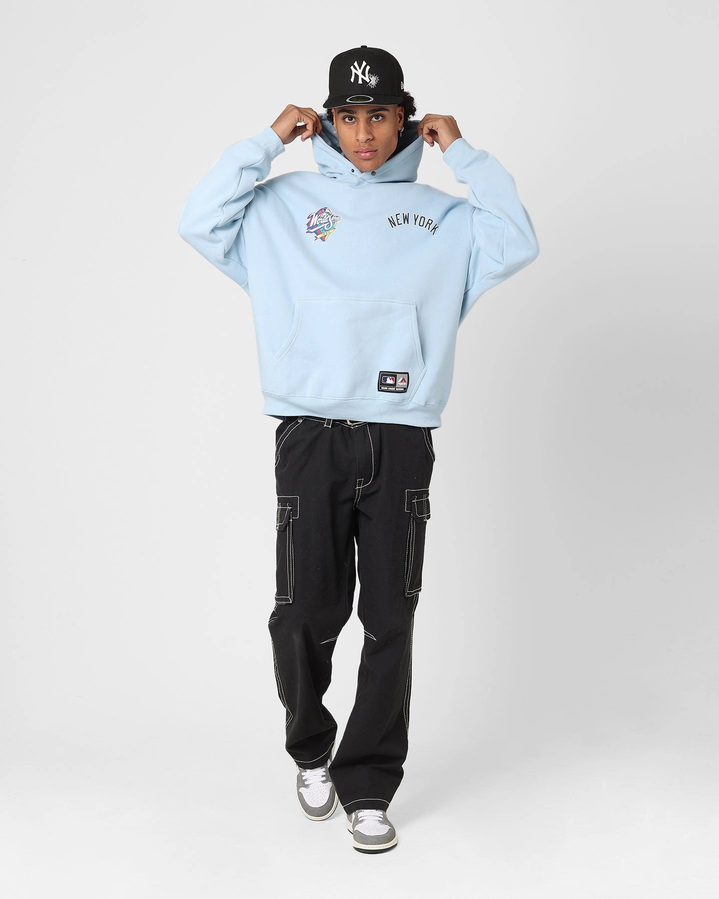 Fast Fit Majestic Athletic New York Yankees Vintage Athletic Pop Neck Hoodie Glacial Blue