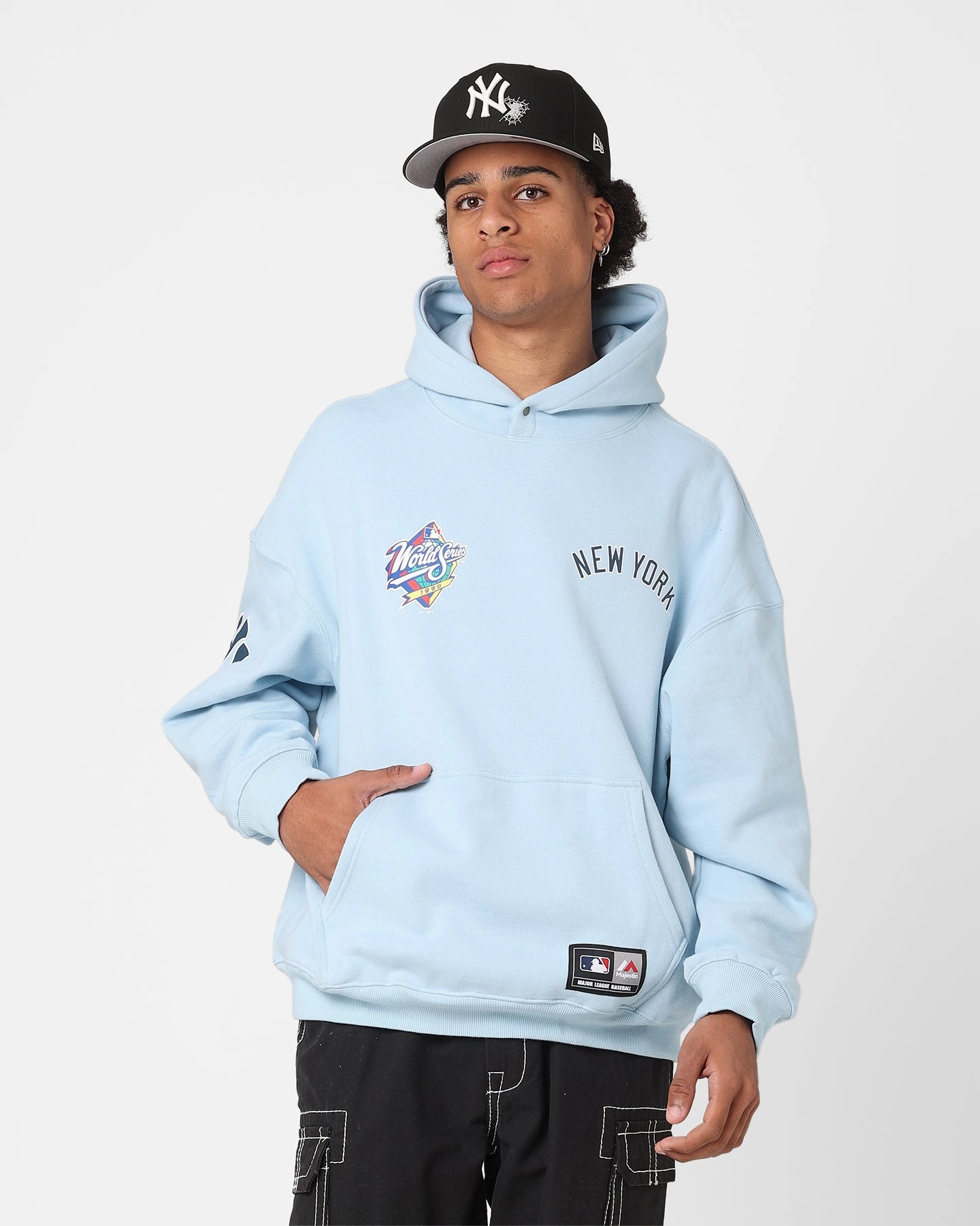 Unisex Trophy Majestic Athletic New York Yankees Vintage Athletic Pop Neck Hoodie Glacial Blue