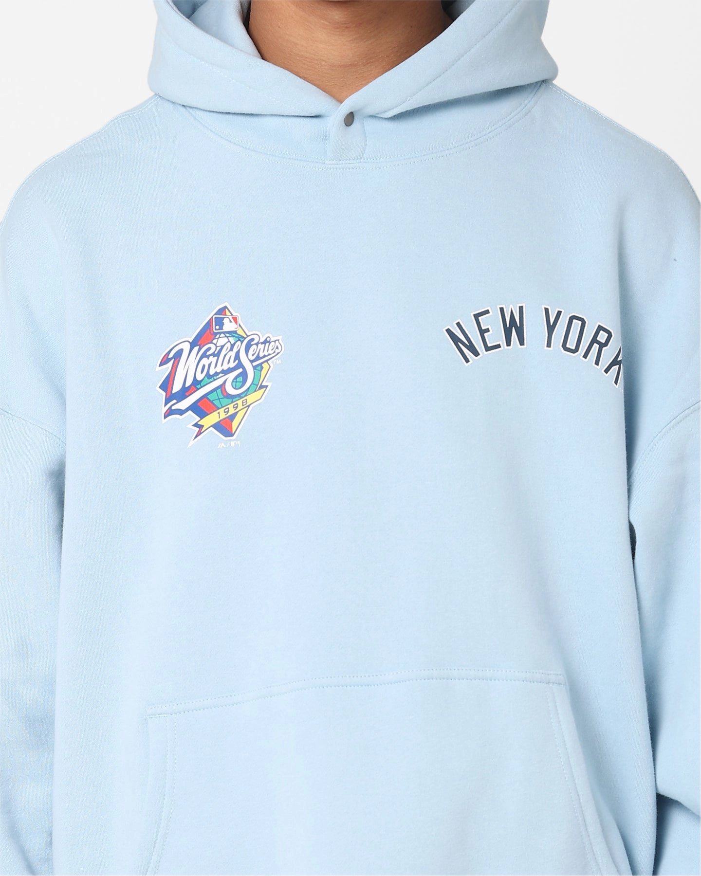Majestic Athletic New York Yankees Vintage Athletic Pop Neck Hoodie Glacial Blue Breathable Comfort Athletic Wear