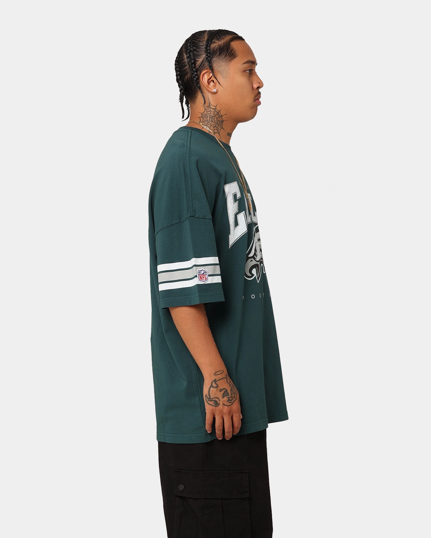 Majestic Athletic Philadelphia Eagles Vintage Sport Striped Sleeve T-Shirt Faded Teal Non-toxic Seasonal Trend