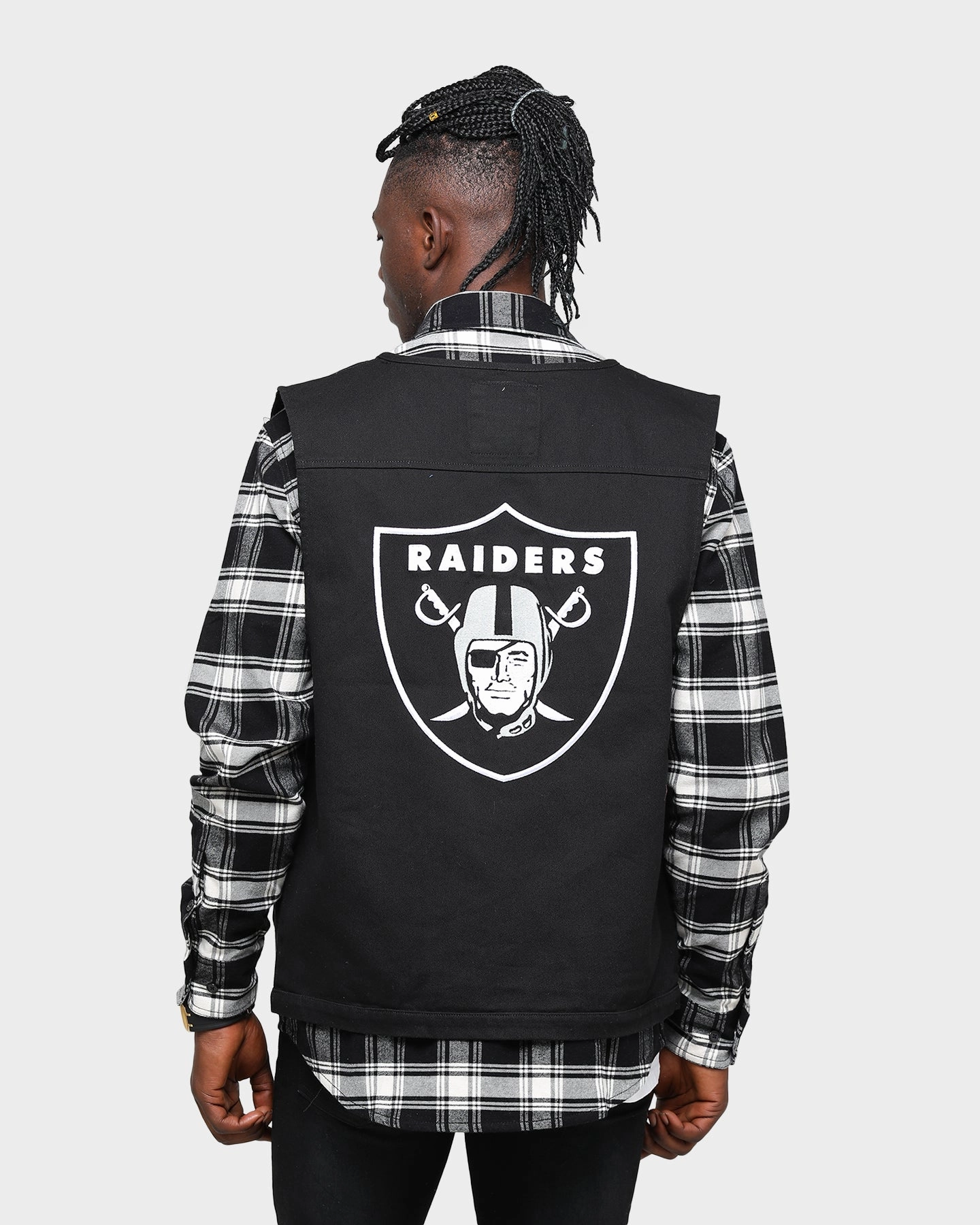 Majestic Athletic Raiders Denim Vest Black Brown Unique Piece