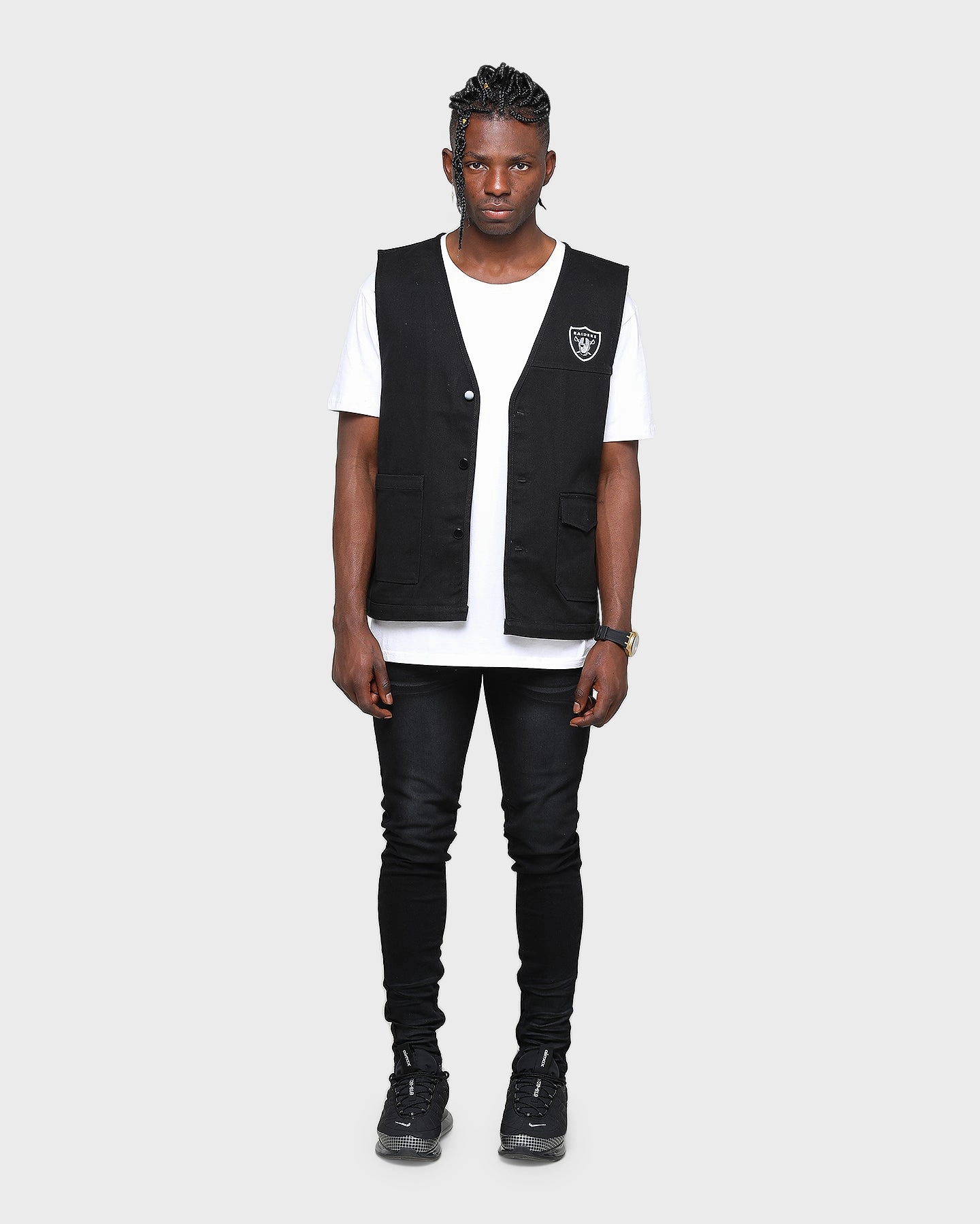 Stylish Protection Cozy Core Majestic Athletic Raiders Denim Vest Black