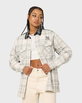 Majestic Athletic Women's New York Yankees Split Check Shacket Optic White water - resistant Minimalist Aesthetic
