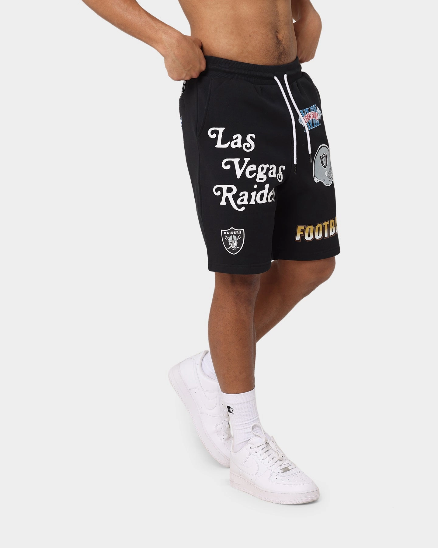 Anti Chafe Seamless budget-friendly Majestic Athletics Las Vegas Raiders Puff Print Patch Fleece Shorts Faded Black