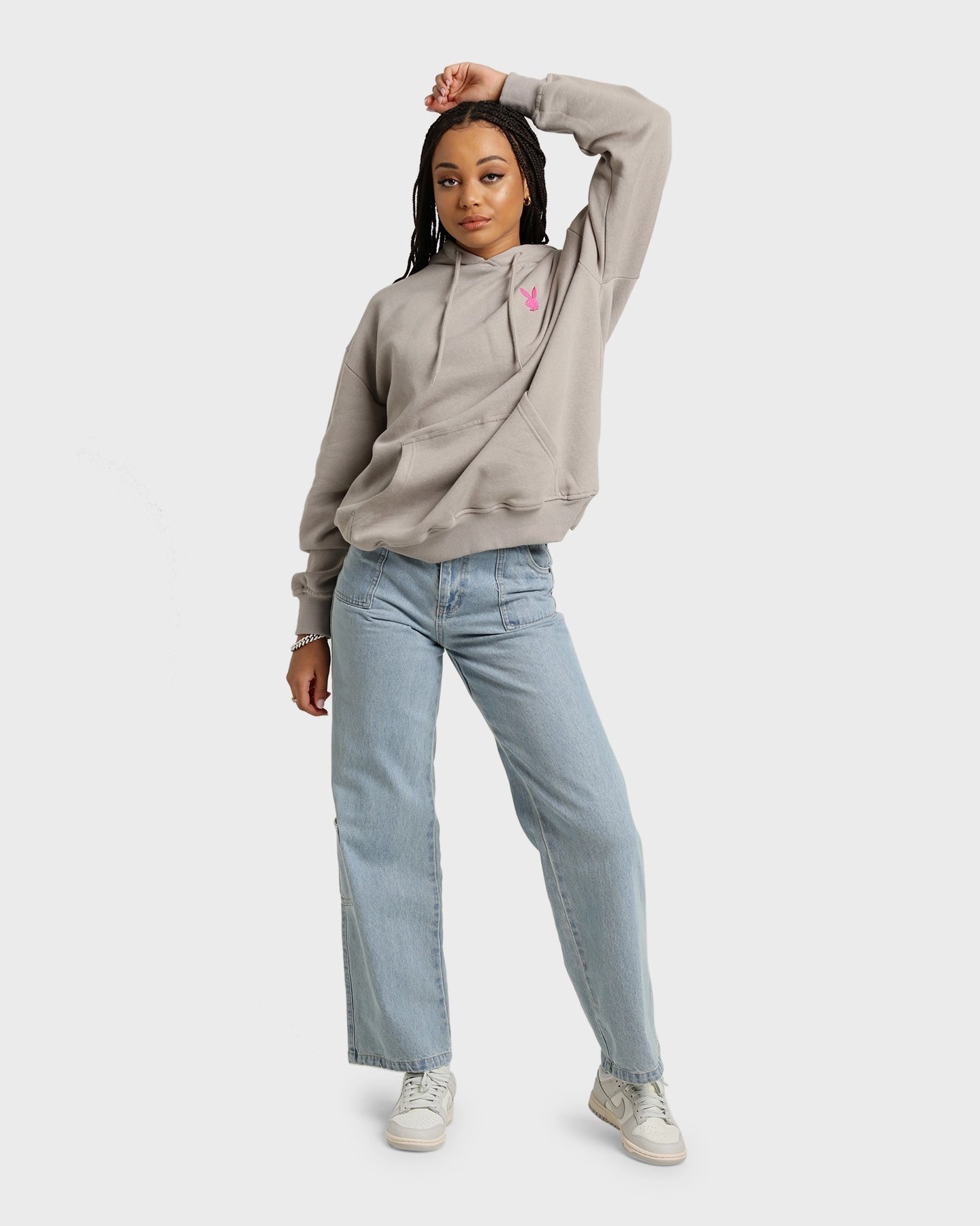 Playboy Bunny Basics Oversized Hoodie Smoke Climb Detachable Collar