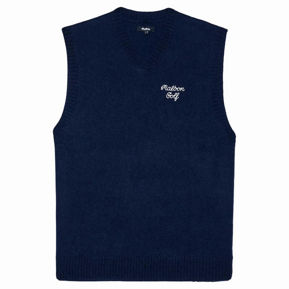 Multi Pocket Functionality Malbon Domenica Golf Vest Navy - SS25 Men