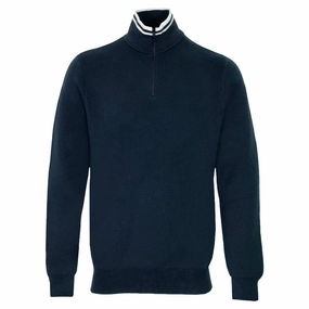 Malbon Evergreen Sorrel Knit 1/4 Zip Golf Pullover Navy - FW24 Men Friction Resistant TearResistantFabric