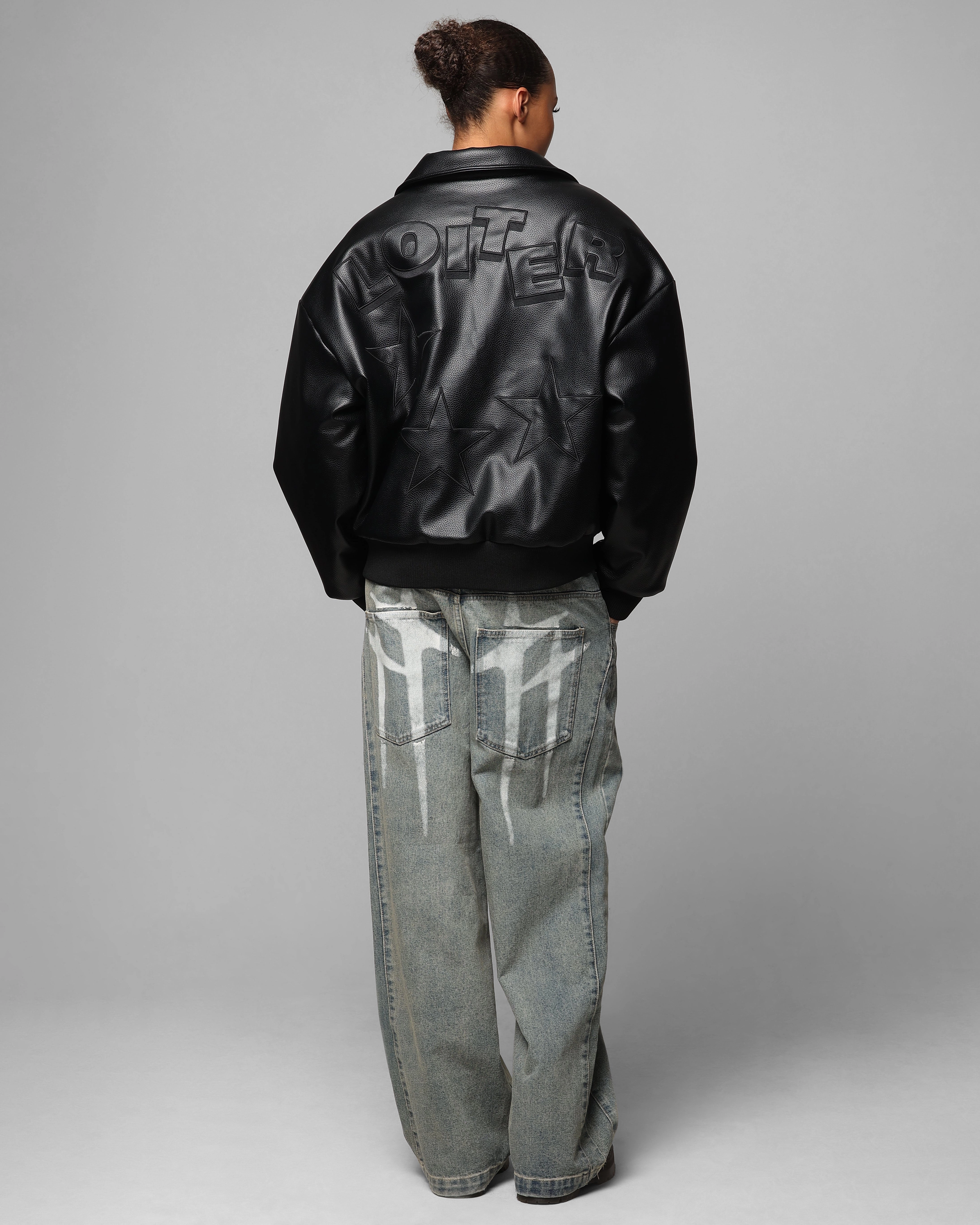 Loiter Solar Vegan Leather Varsity Jacket Black Child