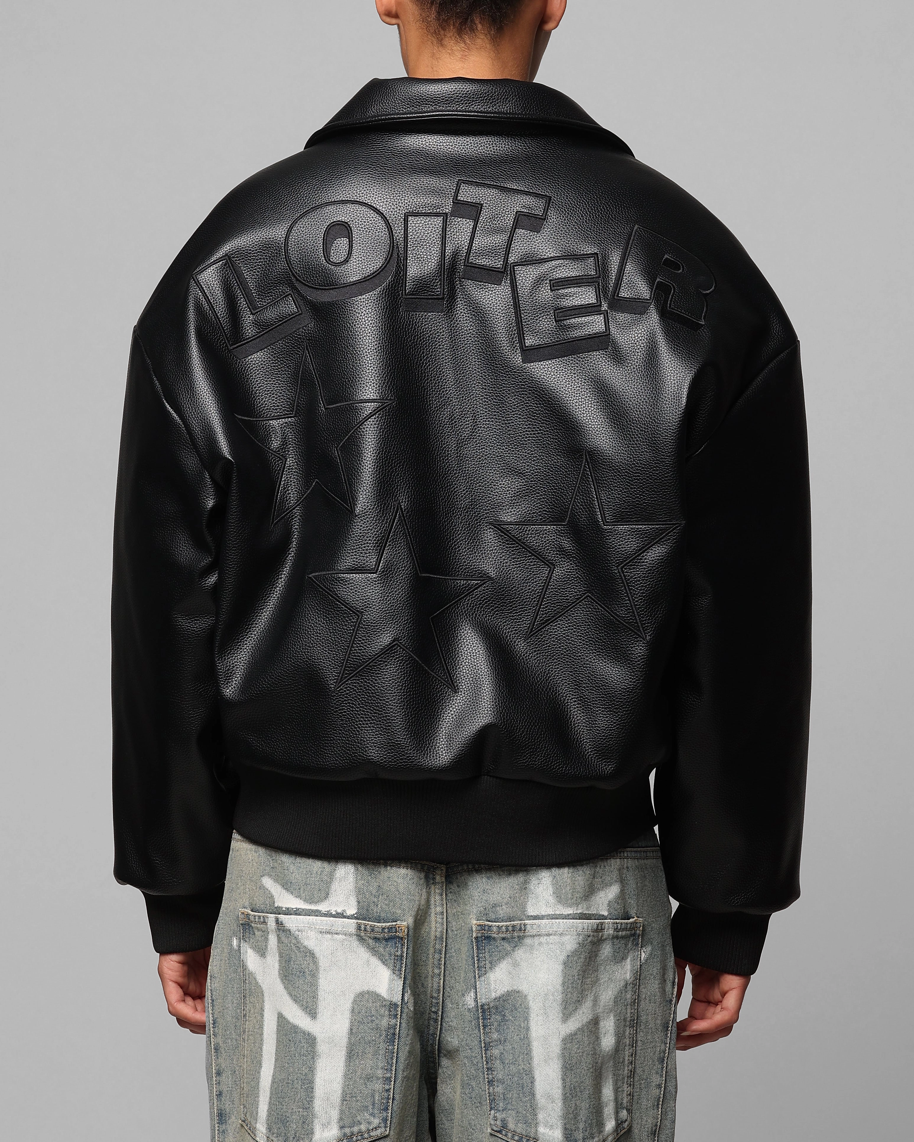 Loiter Solar Vegan Leather Varsity Jacket Black Non Restrictive Silhouette