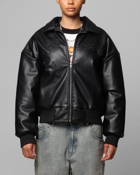 suitable for graduations Loiter Solar Vegan Leather Varsity Jacket Black