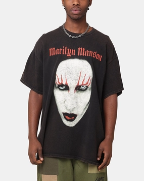 Wicking Interlock Knit Pocket Design Marilyn Manson Red Lids Vintage T-Shirt Black Vintage