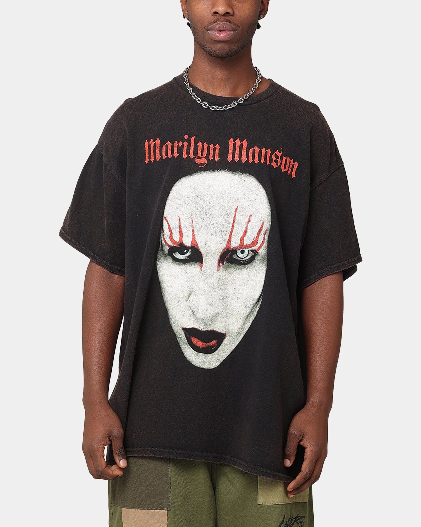 Wicking Interlock Knit Pocket Design Marilyn Manson Red Lids Vintage T-Shirt Black Vintage