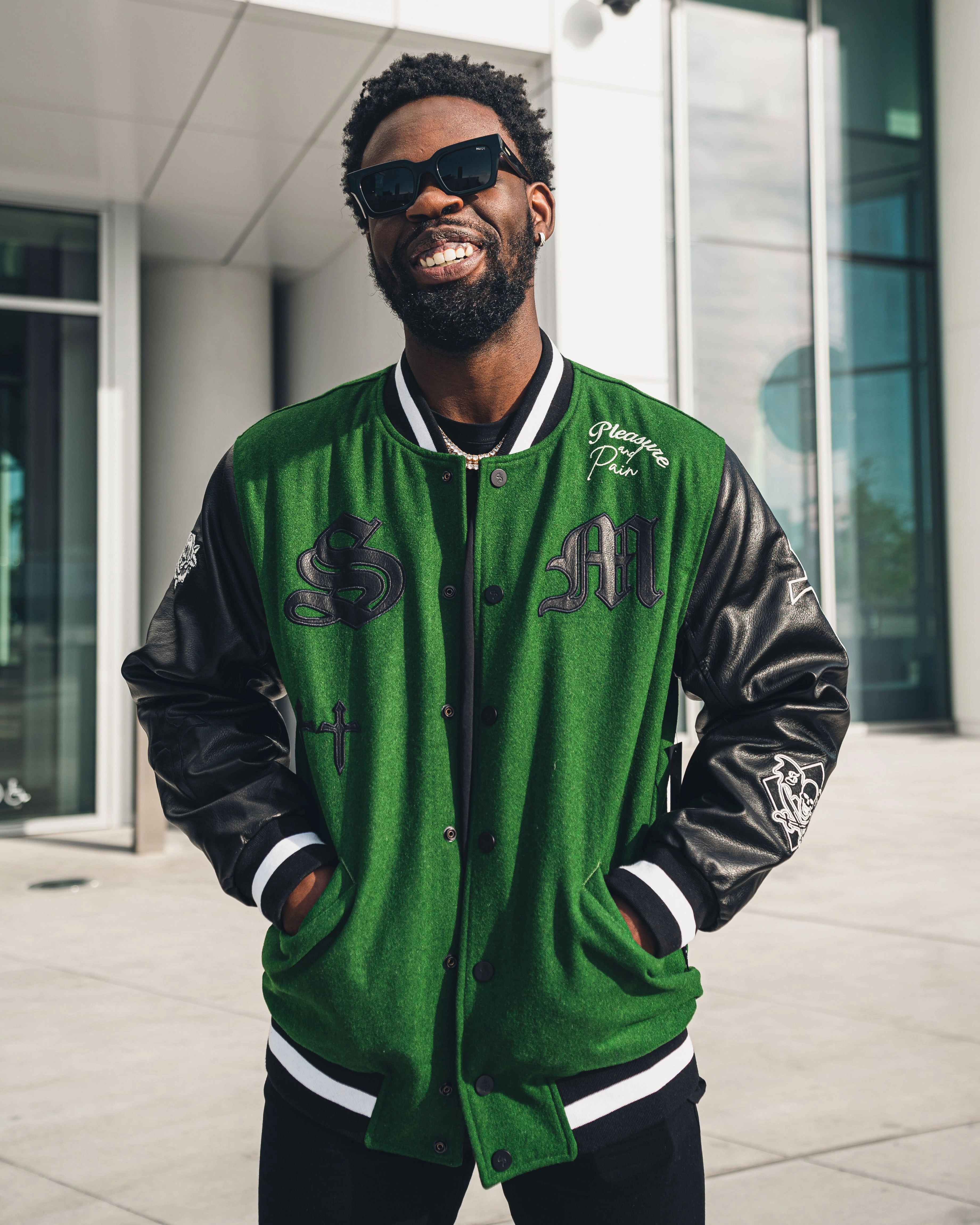 Saint Morta Graveyard Varsity Jacket Dark Green/Black All Weather Performance LowProfileLogo