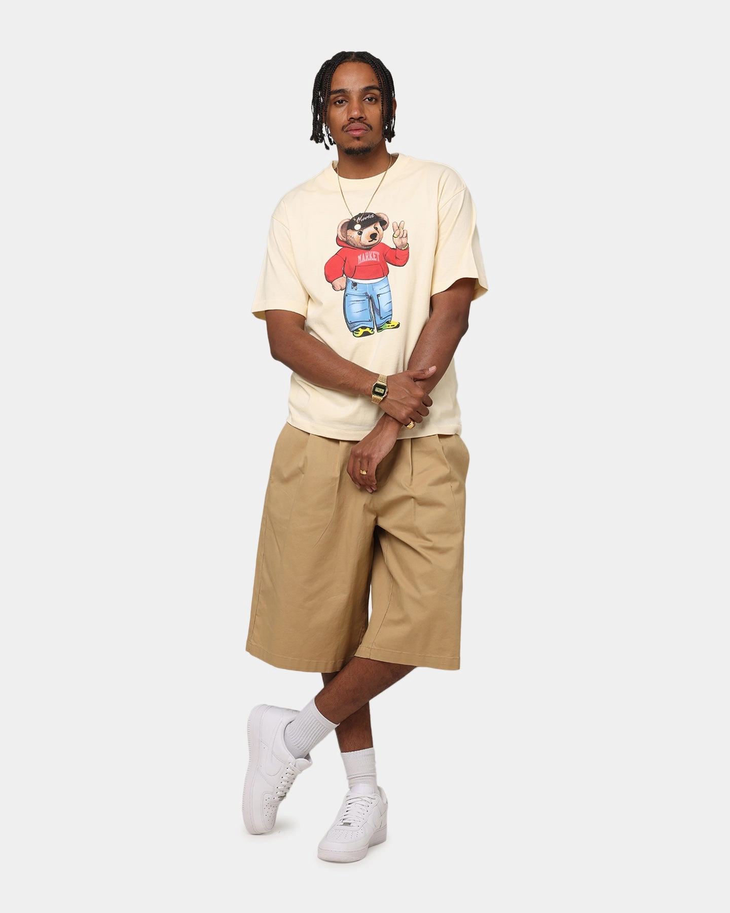 Cool Comfort Market Fit Check Bear T-Shirt Cream