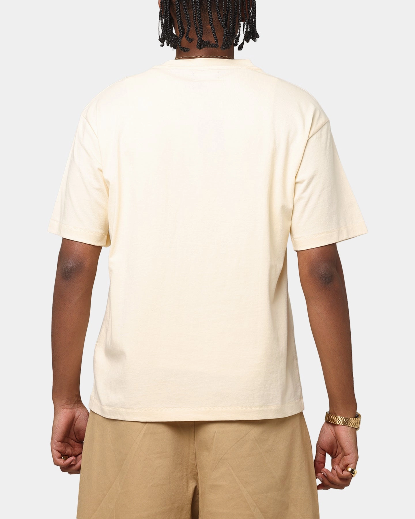 Cool Weather Wear Garment Washed Texture Market Fit Check Bear T-Shirt Cream