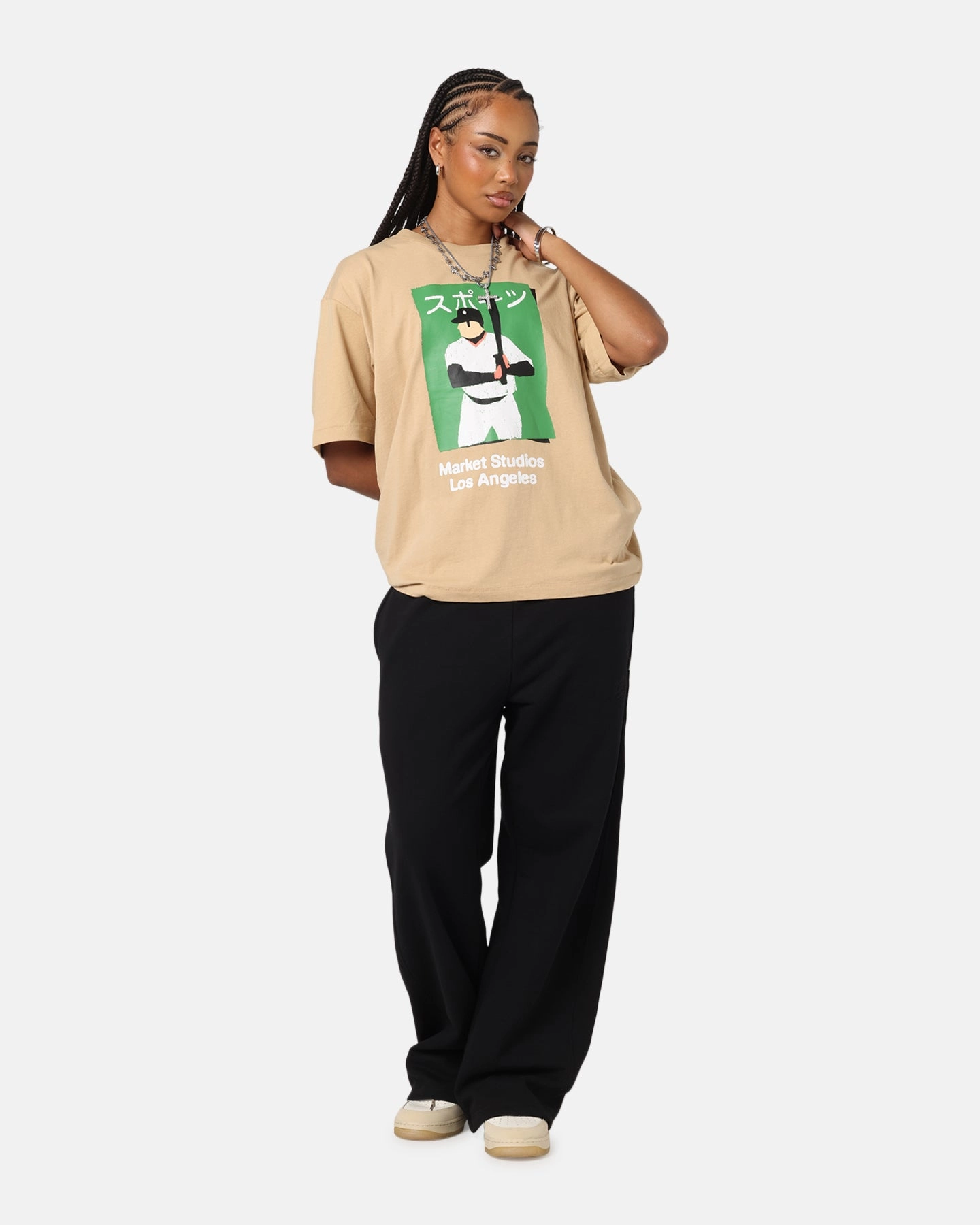 Stylish Wearable Market Illustrated Baseball T-Shirt Oatmilk