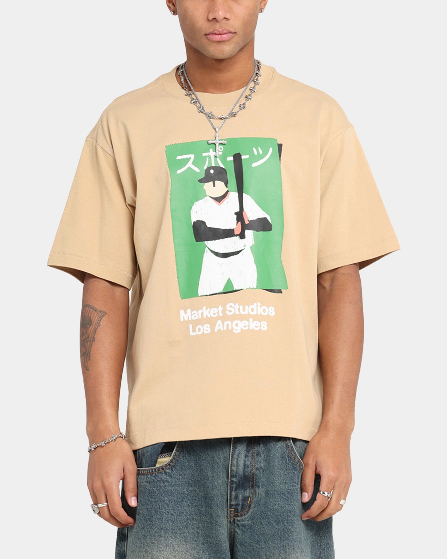 Urban Streetwear cyber monday Market Illustrated Baseball T-Shirt Oatmilk