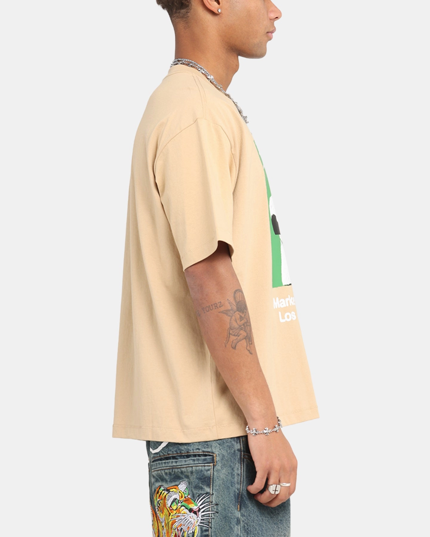 Crew neck classic Market Illustrated Baseball T-Shirt Oatmilk