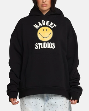 Market Smiley Lockup Hoodie Black Reinforced Hemline
