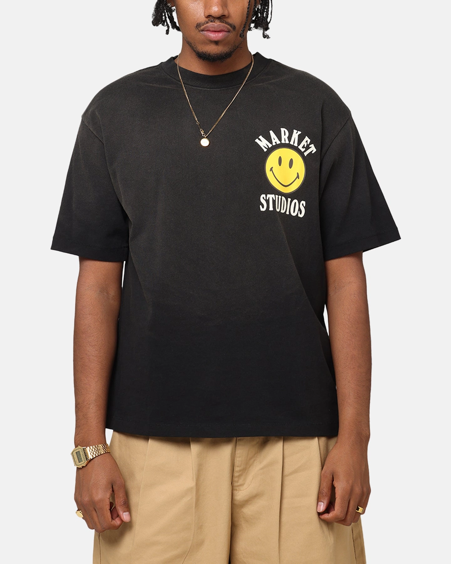 Market Smiley Lockup T-Shirt Black Snag Resistant Surface