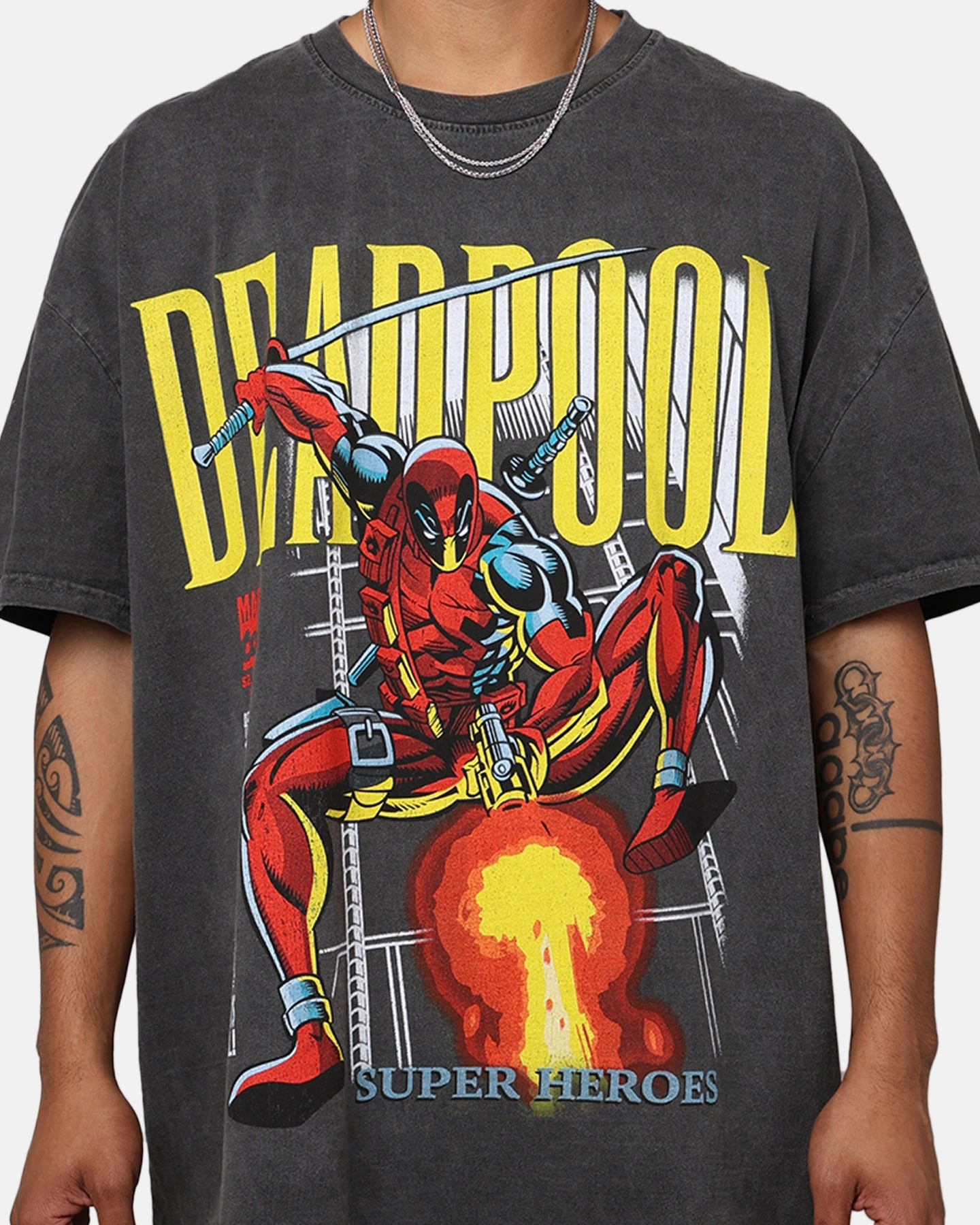 Chic Wearable DoubleStitched Seams Marvel Deadpool Comic Heavyweight T-Shirt Black Wash