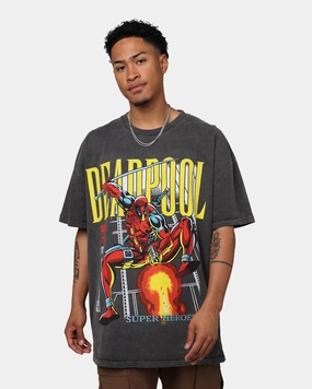 Street Casual Look Marvel Deadpool Comic Heavyweight T-Shirt Black Wash