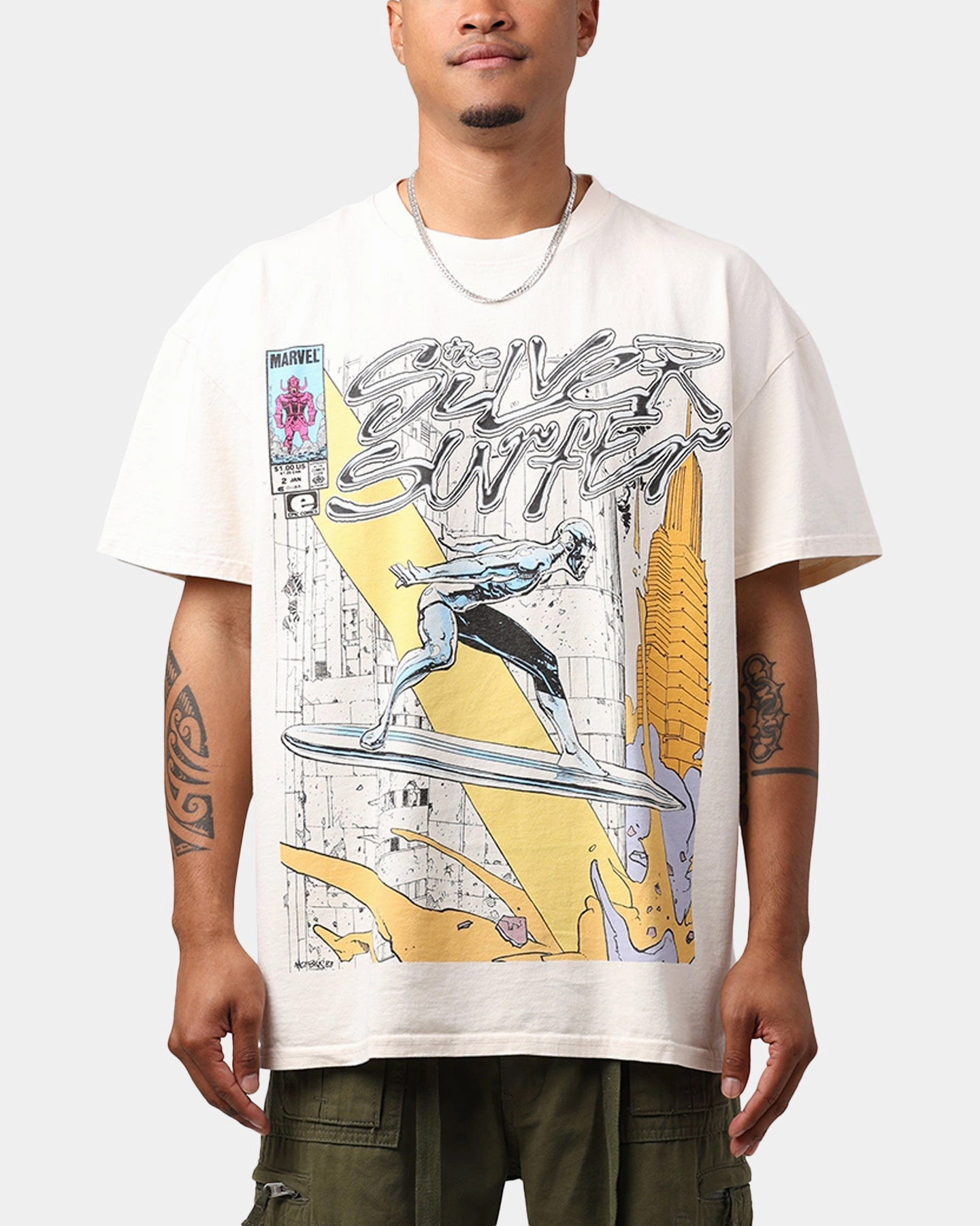 Marvel Silver Surfer Heavyweight T-Shirt Off White Breathable Layer