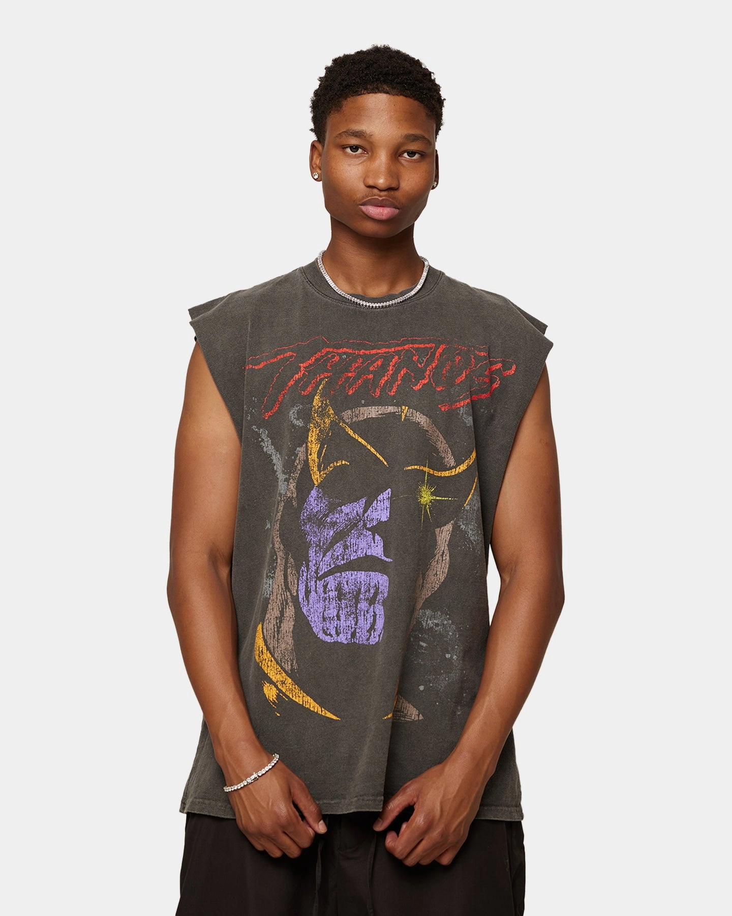 Marvel Thanos Heavyweight Vintage Muscle T-Shirt Black Wash Printed design