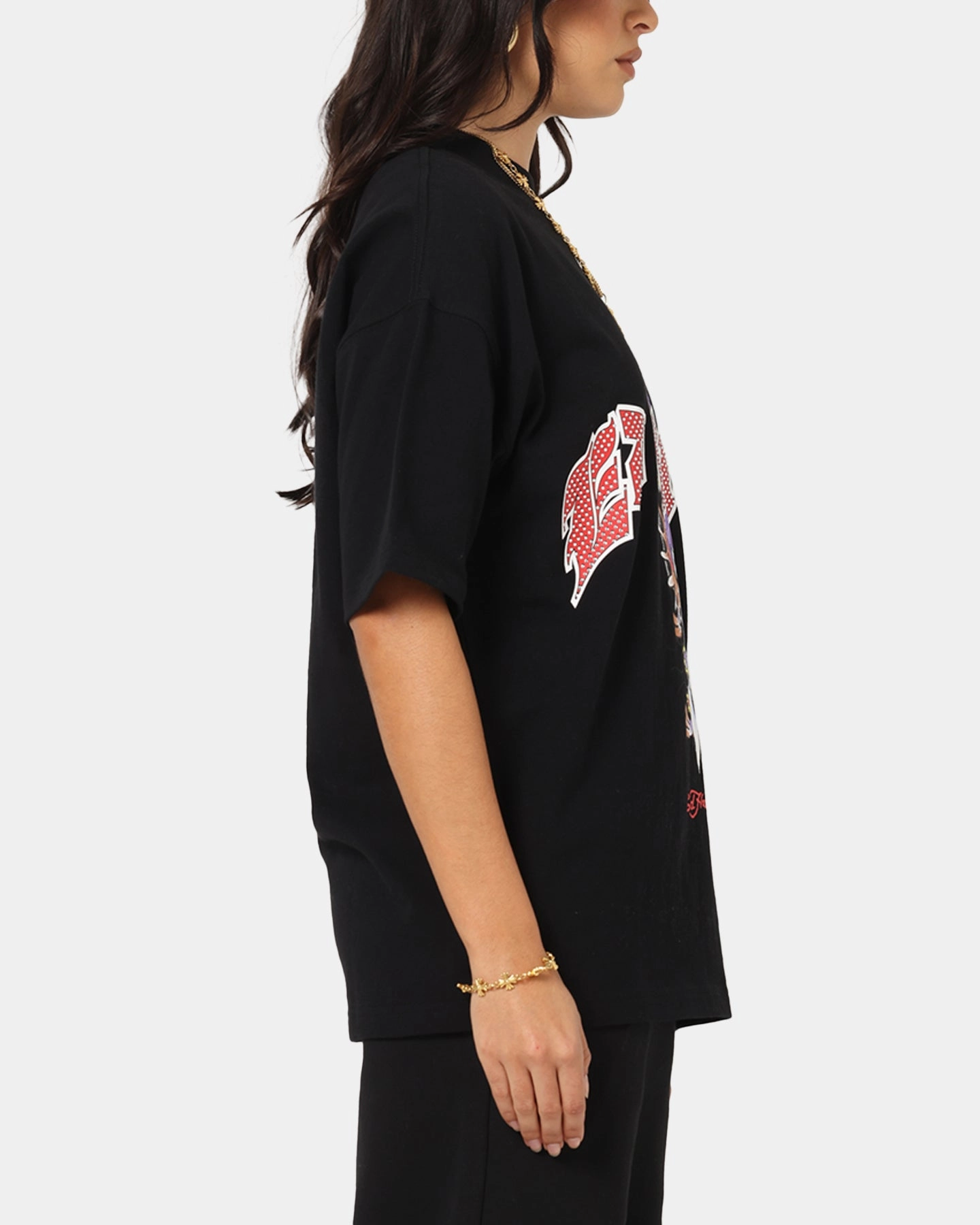 Ed Hardy Dagger Rhinestone Crop T-Shirt Black Brushed Interior Lining Loose Fit