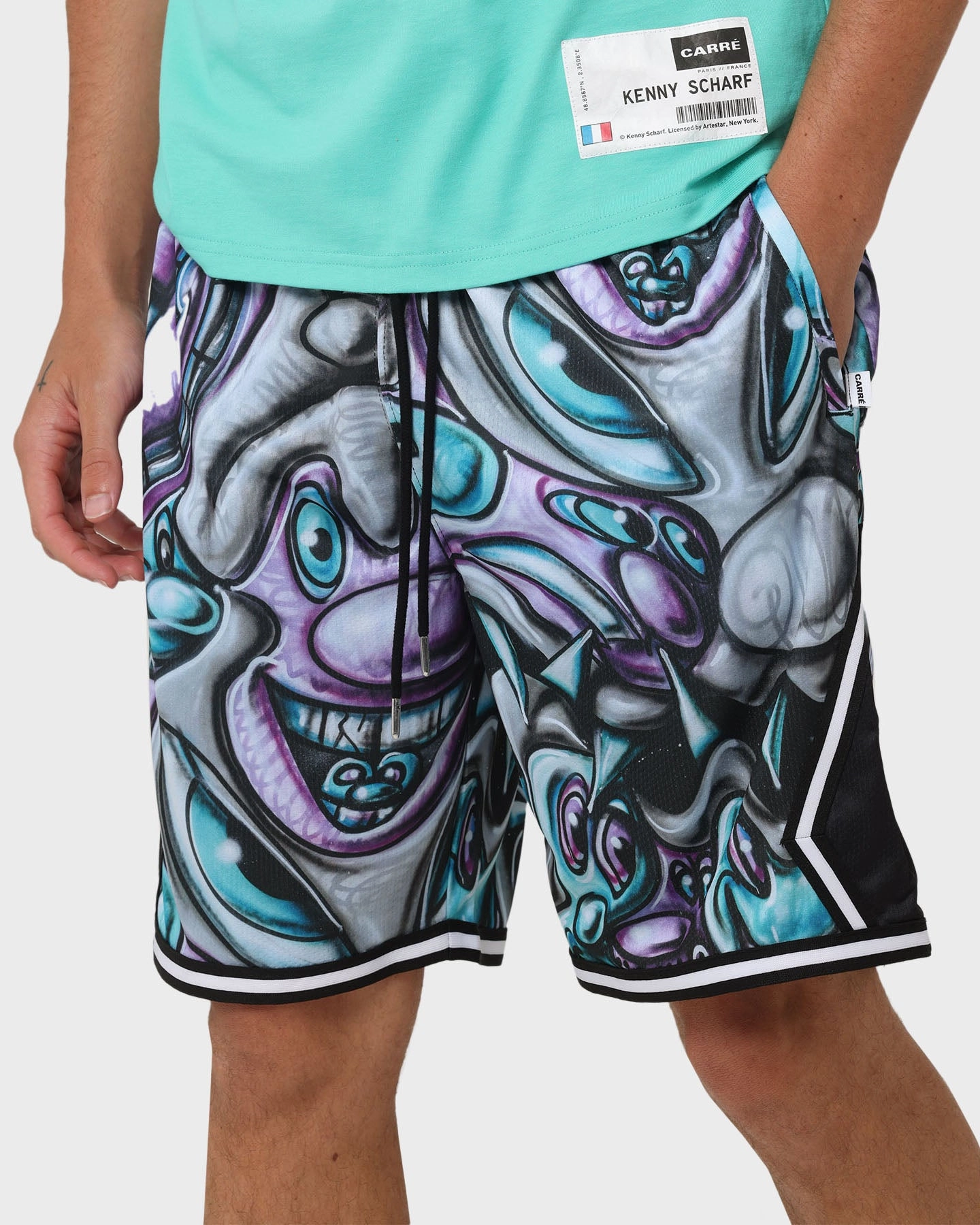 Layered Panel Design spring shorts Carr?? X Kenny Scharf Krunch Time Ball Shorts Black