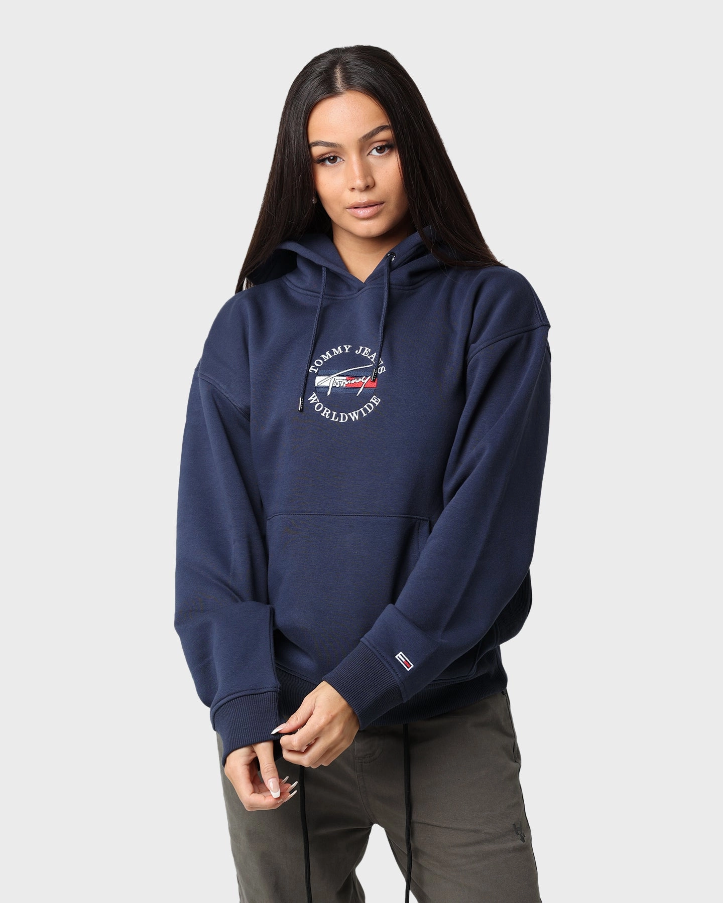 Motion Friendly Tommy Jeans Women's Relaxed Timeless Signature Logo Hoodie Twilight Navy