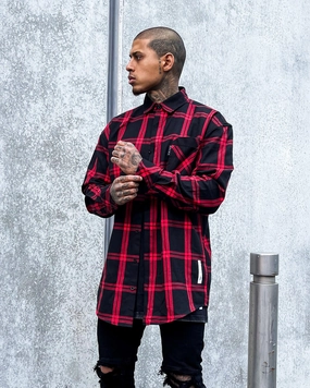 Saint Morta Men's Prima Long Sleeve Flannel Shirt Red/Black suitable for performance costumes