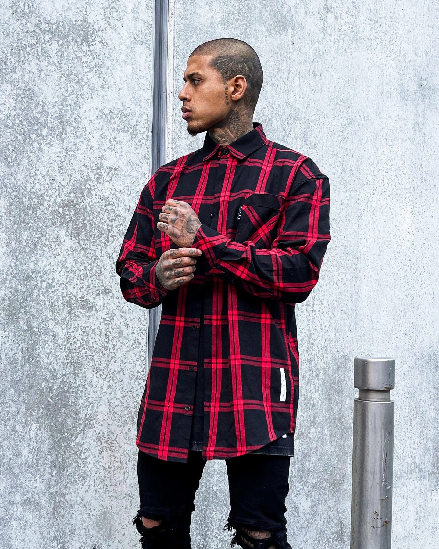Saint Morta Men's Prima Long Sleeve Flannel Shirt Red/Black suitable for performance costumes