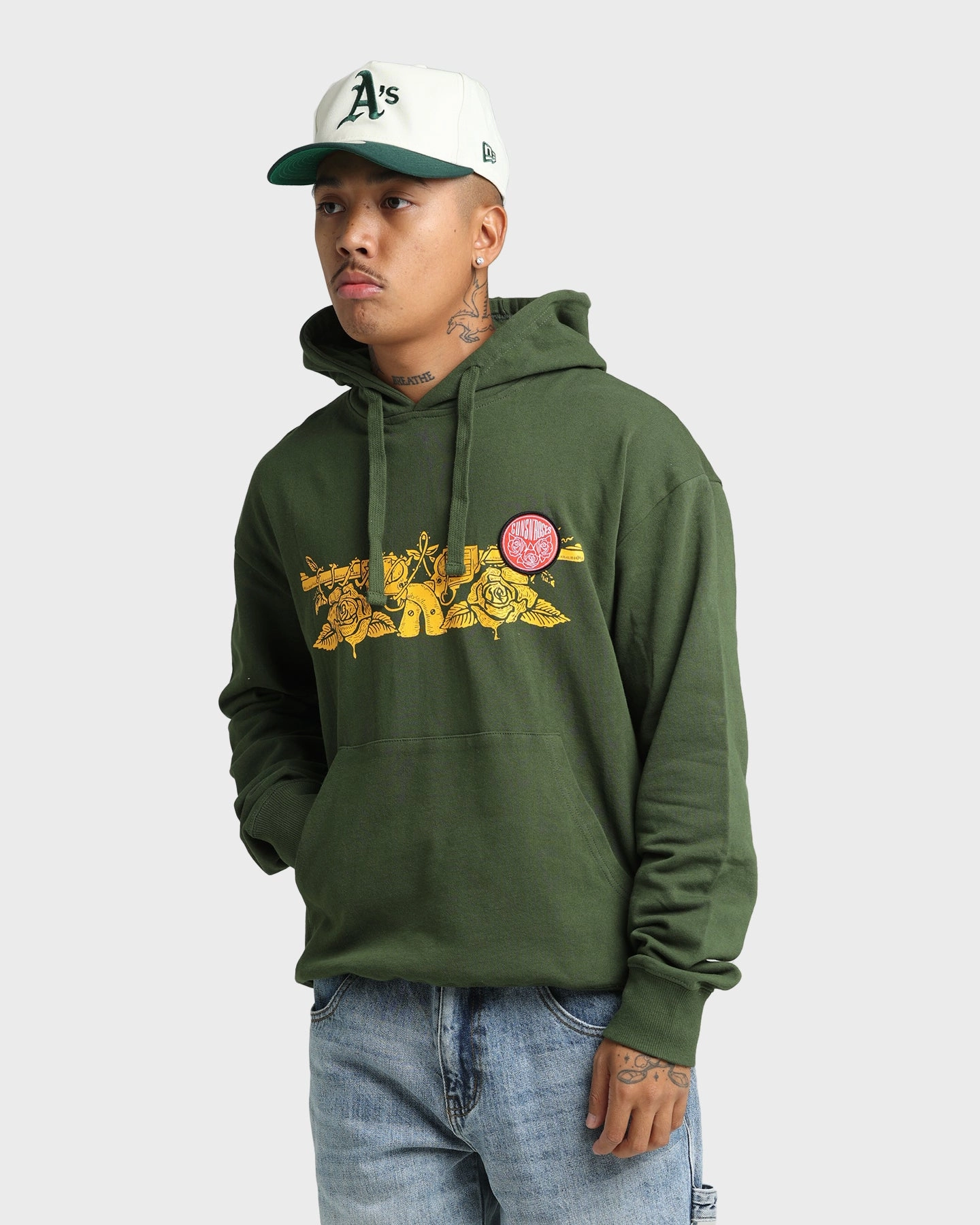 Double Layered Insulation Trail Use Guns N Roses Gun Logo Hoodie Forest Green