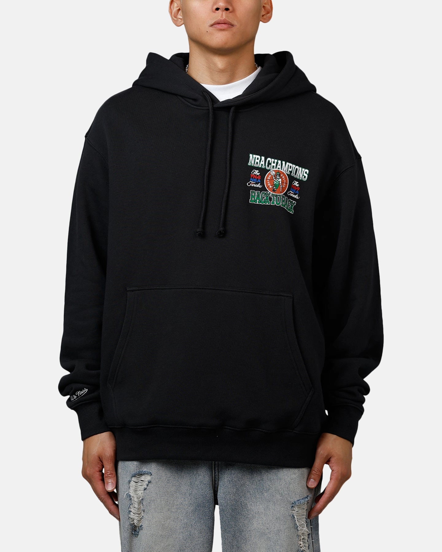 automatic control Flatlock stitching Mitchell & Ness Boston Celtics Back To Back Hoodie Faded Black