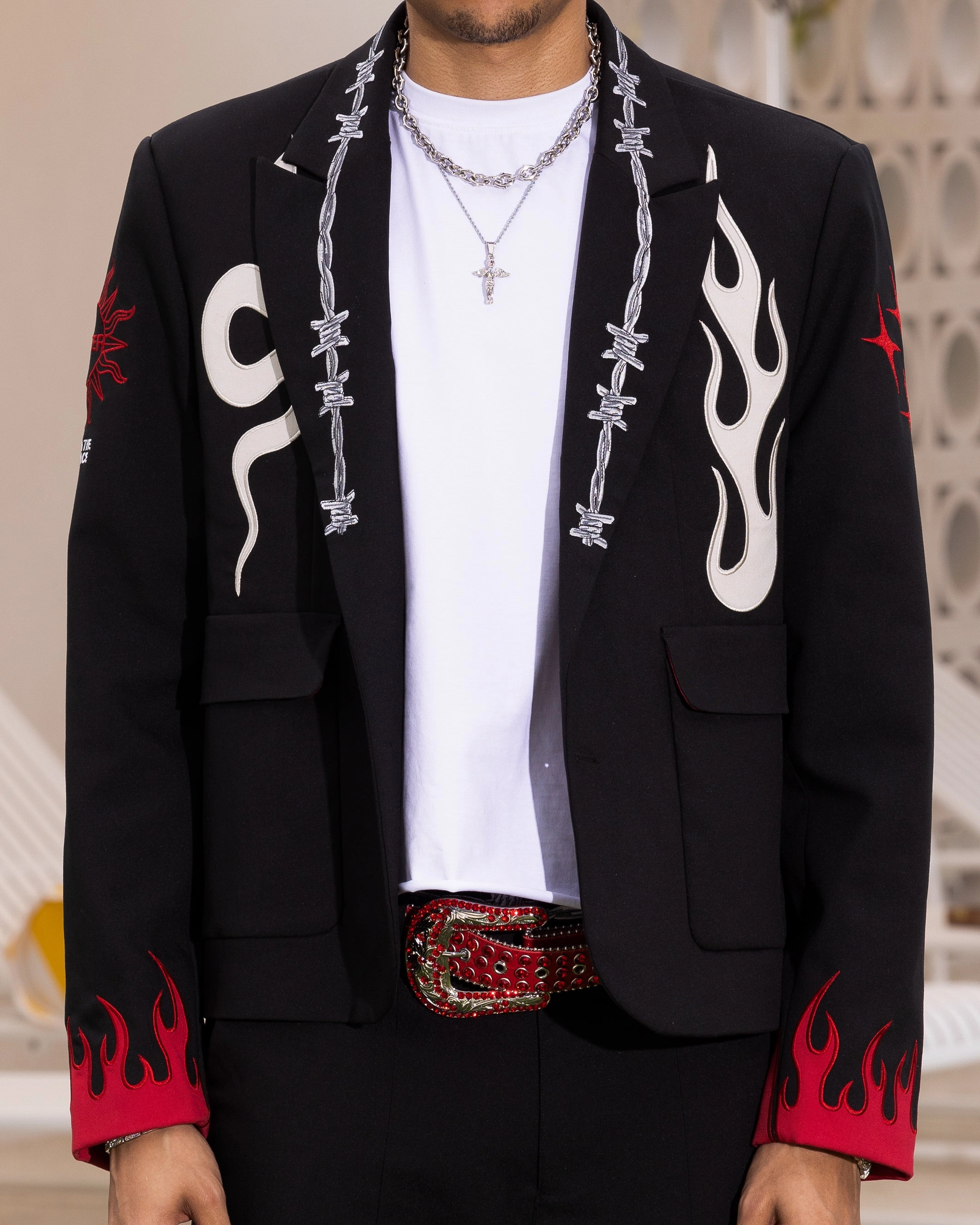 Button-up Comfortable-fit Loiter Western Blazer Jacket Black