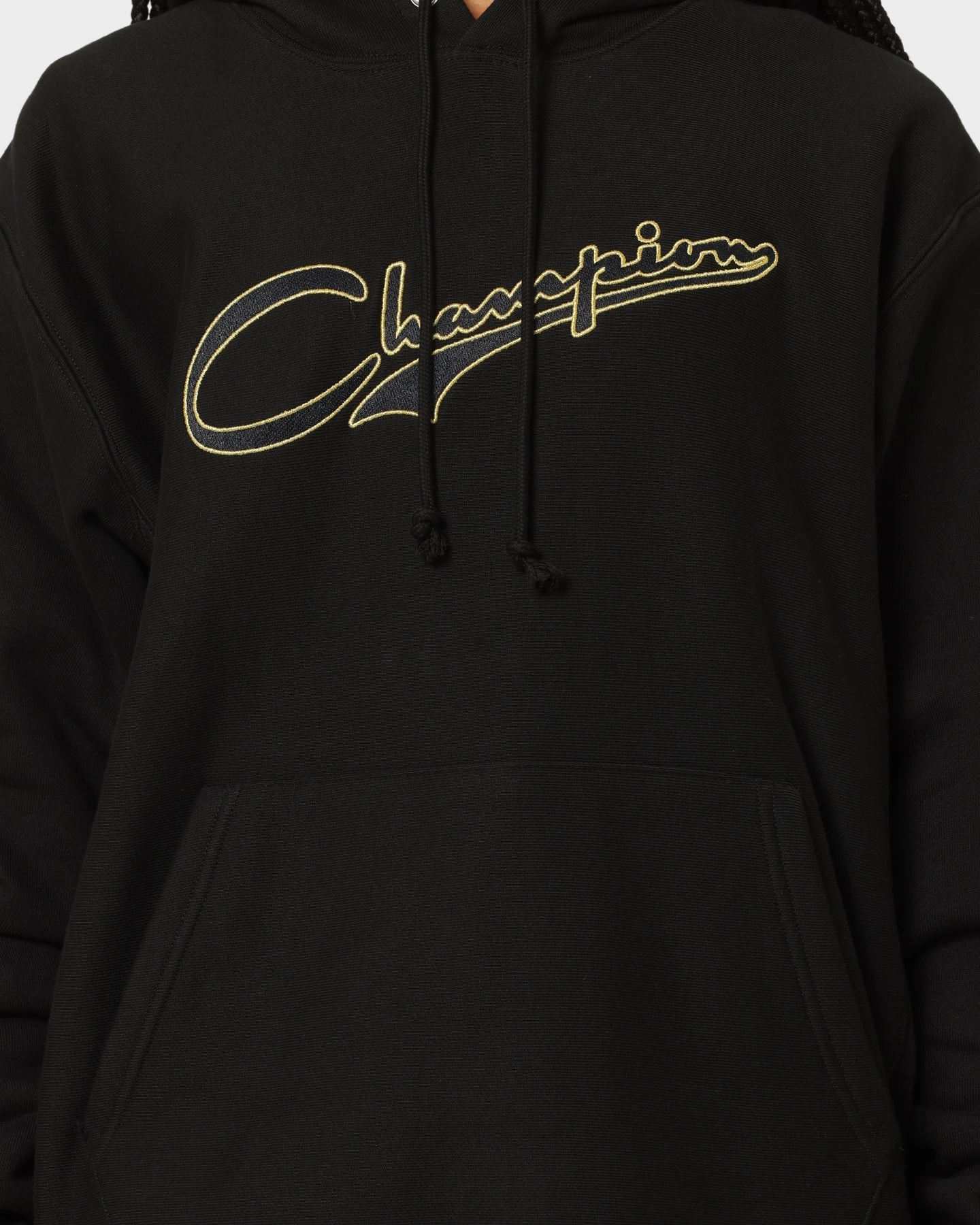 Champion Reverse Weave Archive Script Hoodie Black/Gold Opportunity