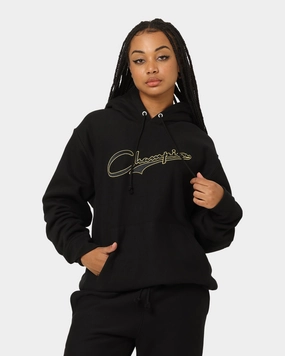 Sophisticated Lightweight Comfort Champion Reverse Weave Archive Script Hoodie Black/Gold