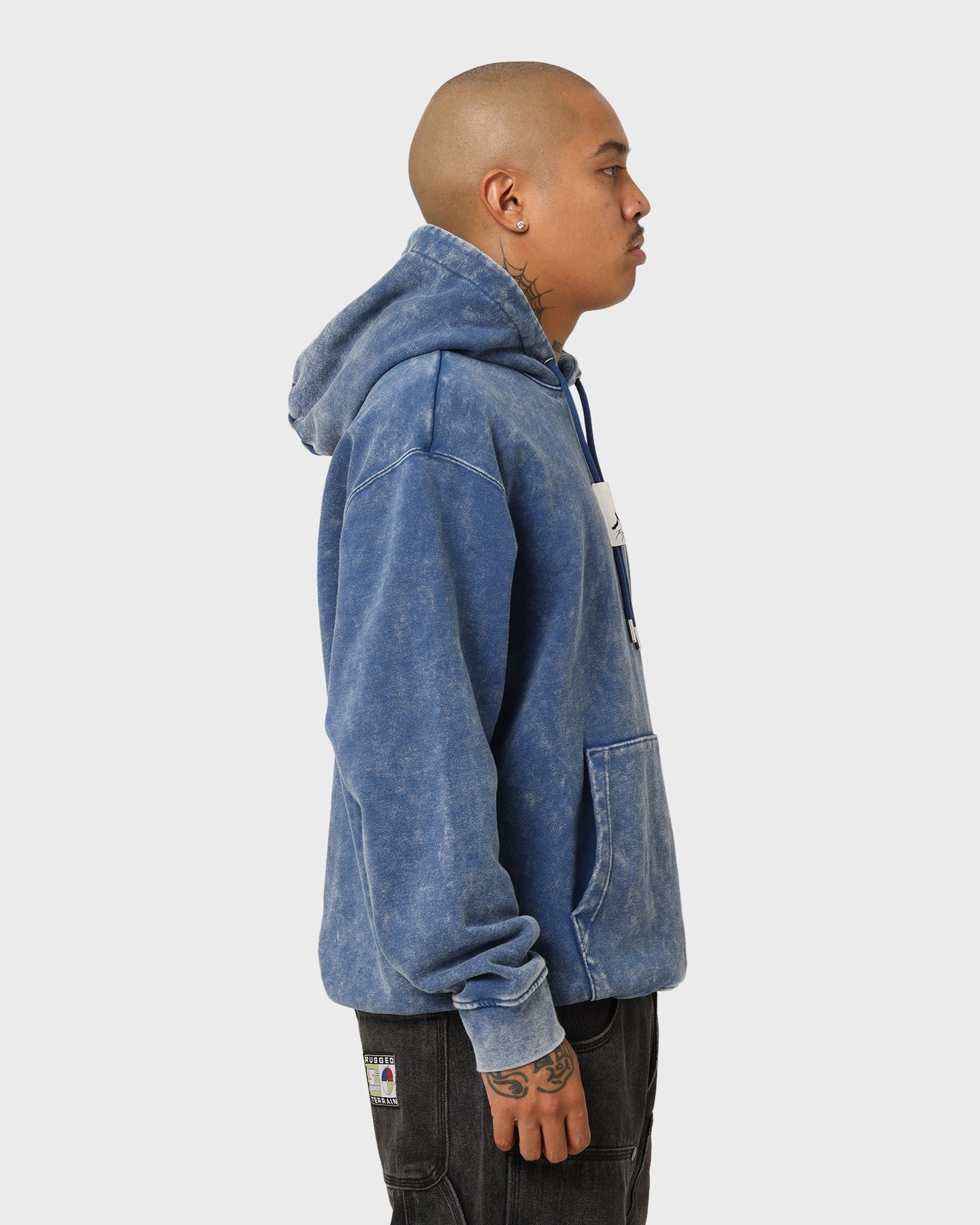 Jordan Essential Statement Washed Fleece Hoodie French Blue Adjustable Drawstring Waist Disseminate