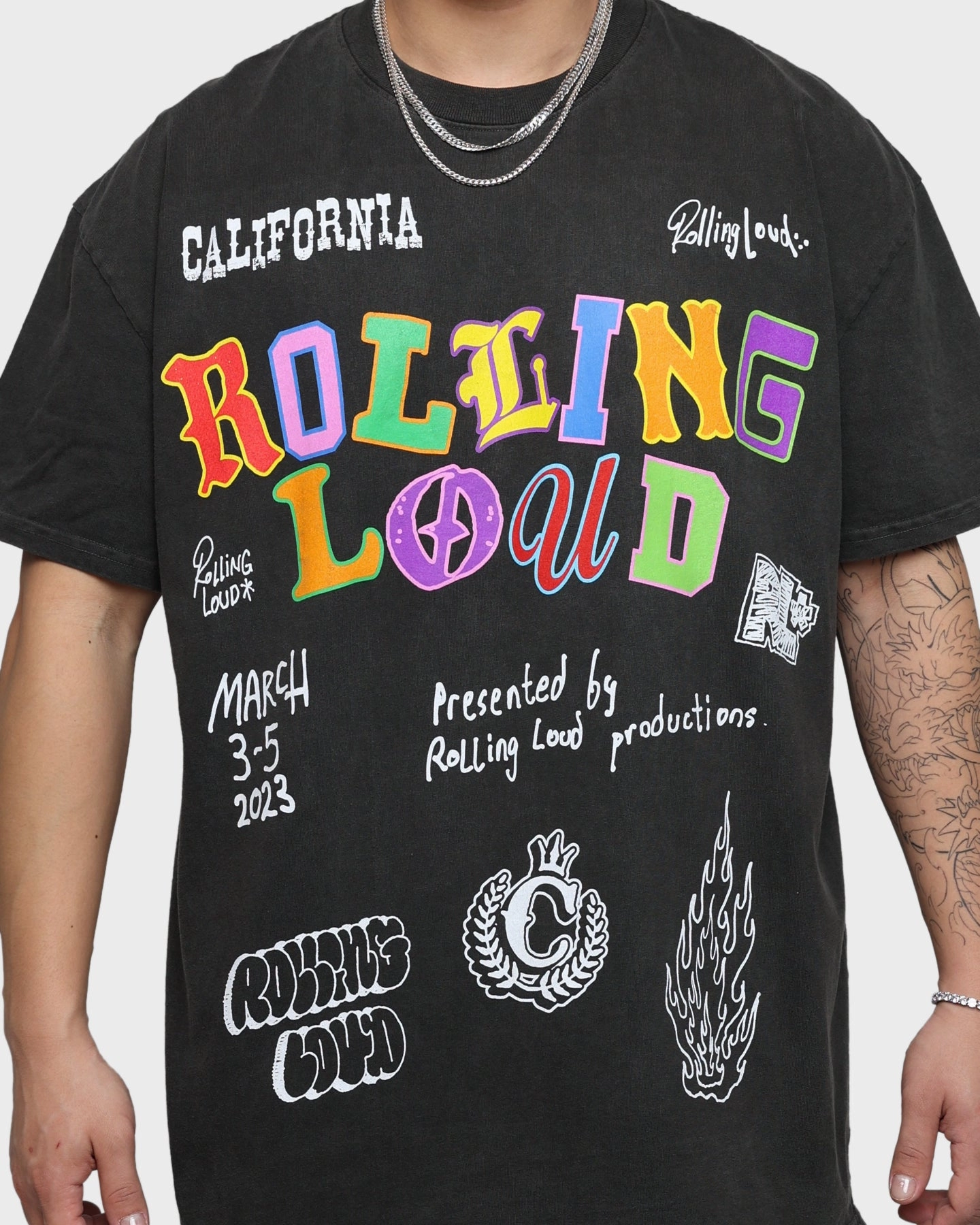 Lightweight Material Rolling Loud Rolling Loud Line Up Vintage T-Shirt Black Wash