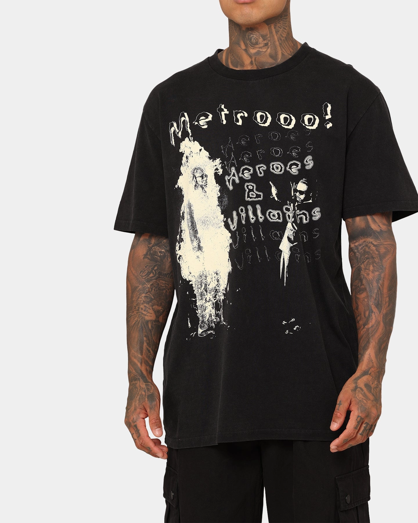 Metro Boomin Heroes And Villains Vintage T-Shirt Washed Black Reinforced Shoulder Stitching Recommended