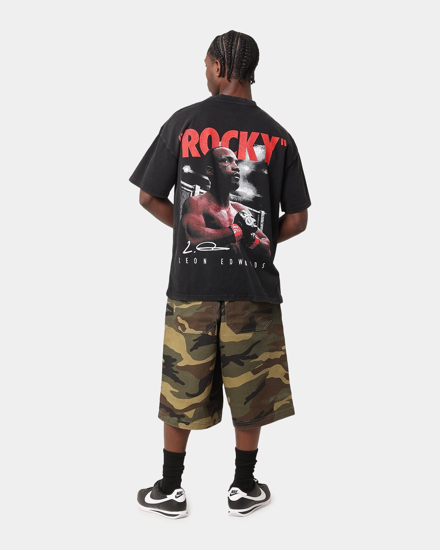 UFC By Culture Kings Leon 'Rocky' Edwards Vintage T-Shirt Black Acidwash Printed Logo Abstract mystery