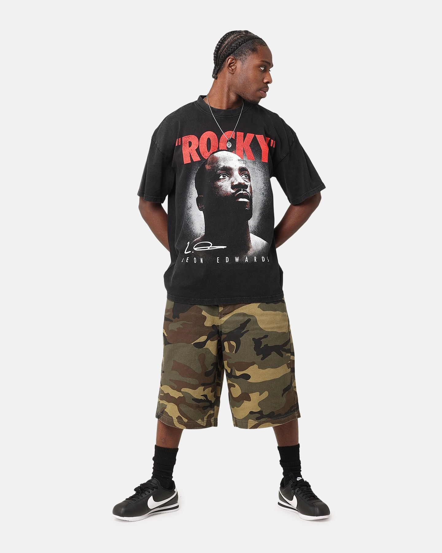 Urban Fashion Look Popular UFC By Culture Kings Leon 'Rocky' Edwards Vintage T-Shirt Black Acidwash