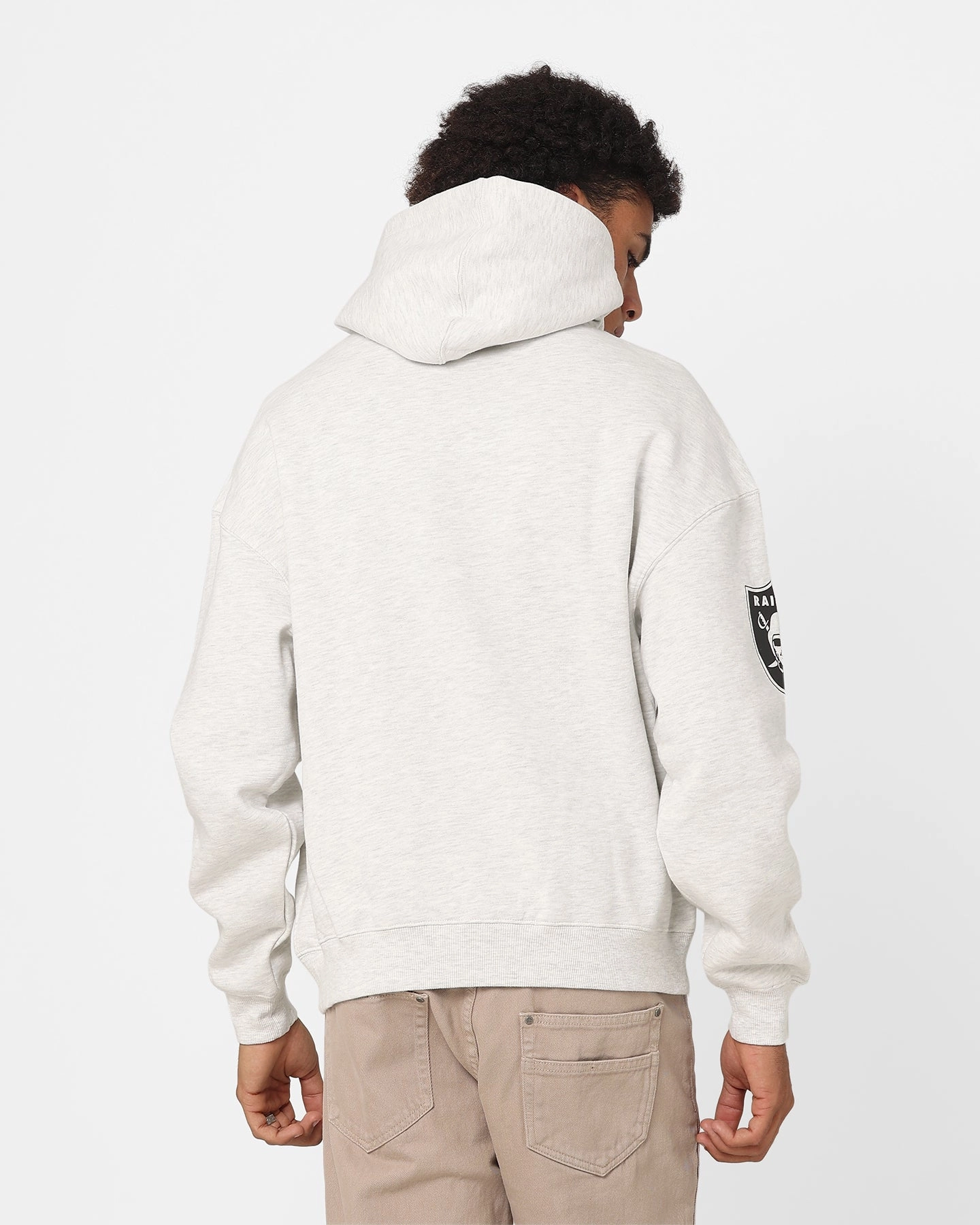 Majestic Athletic Oakland Raiders Vintage Athletic Pop Neck Hoodie Vintage White Marle Trail Function Operation