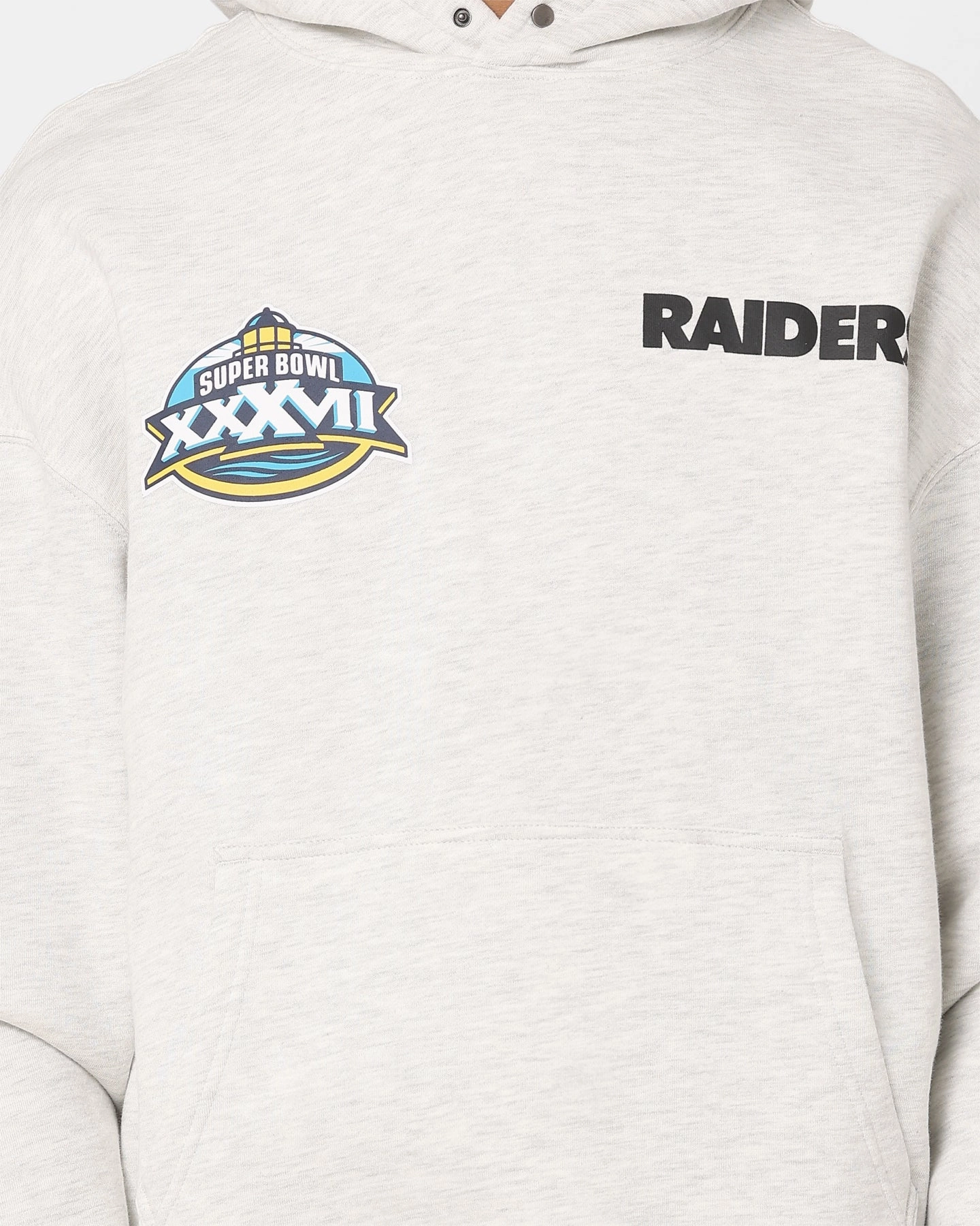 Majestic Athletic Oakland Raiders Vintage Athletic Pop Neck Hoodie Vintage White Marle Articulated Elbows