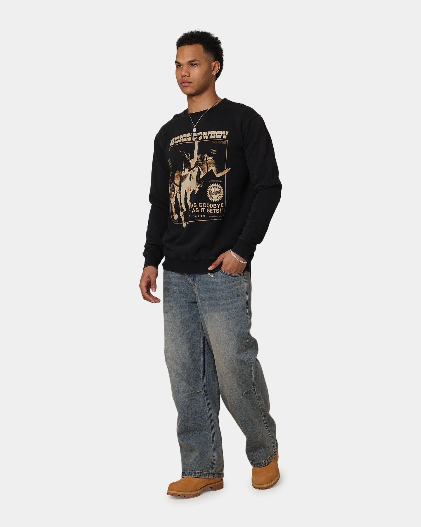 Midland Crewneck Sweater Washed Black Practical Layer Layered Hem Design