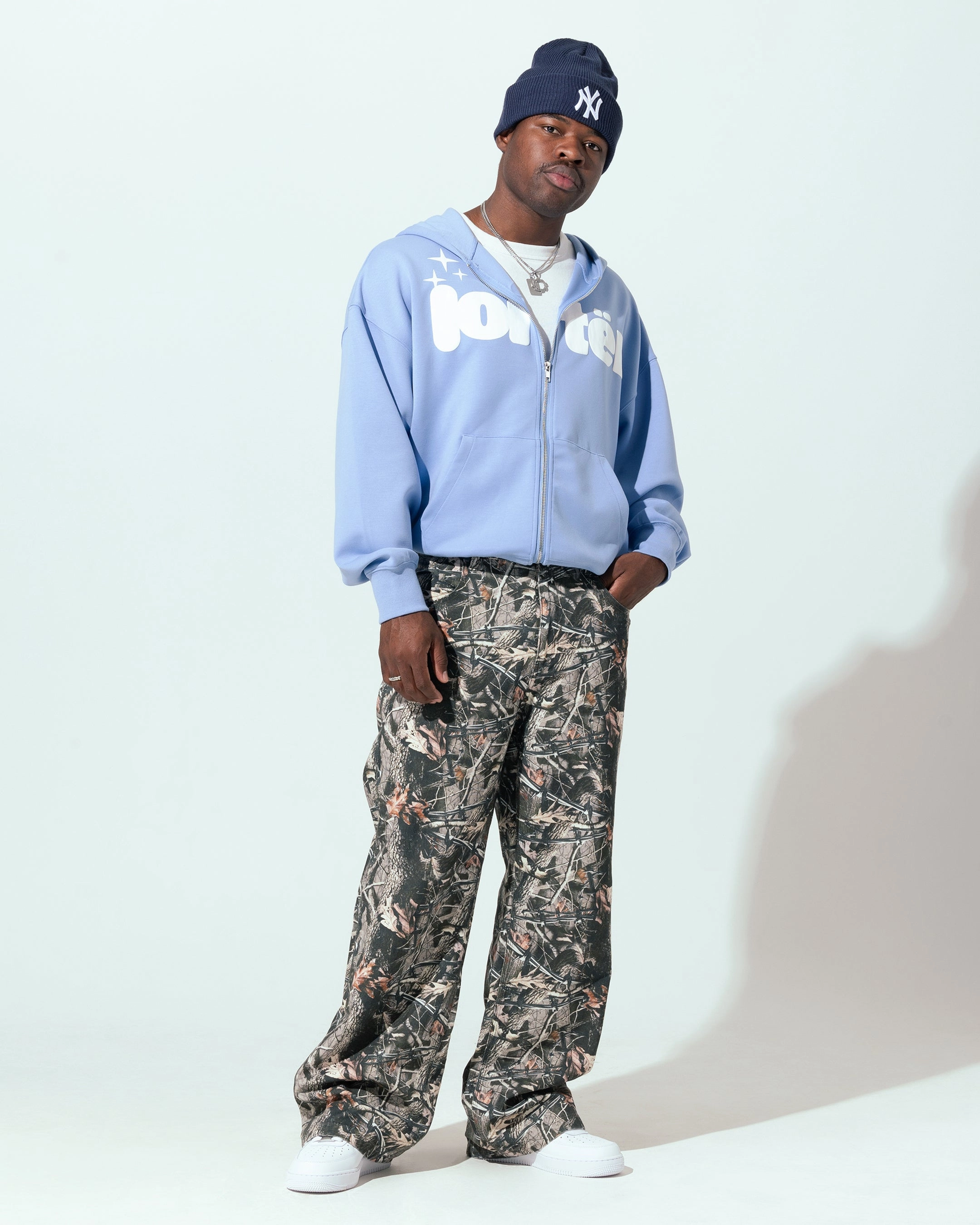 Loiter Cloud 9 Zip Hoodie Blue Ribbed Knit Cuffs Reflective Piping