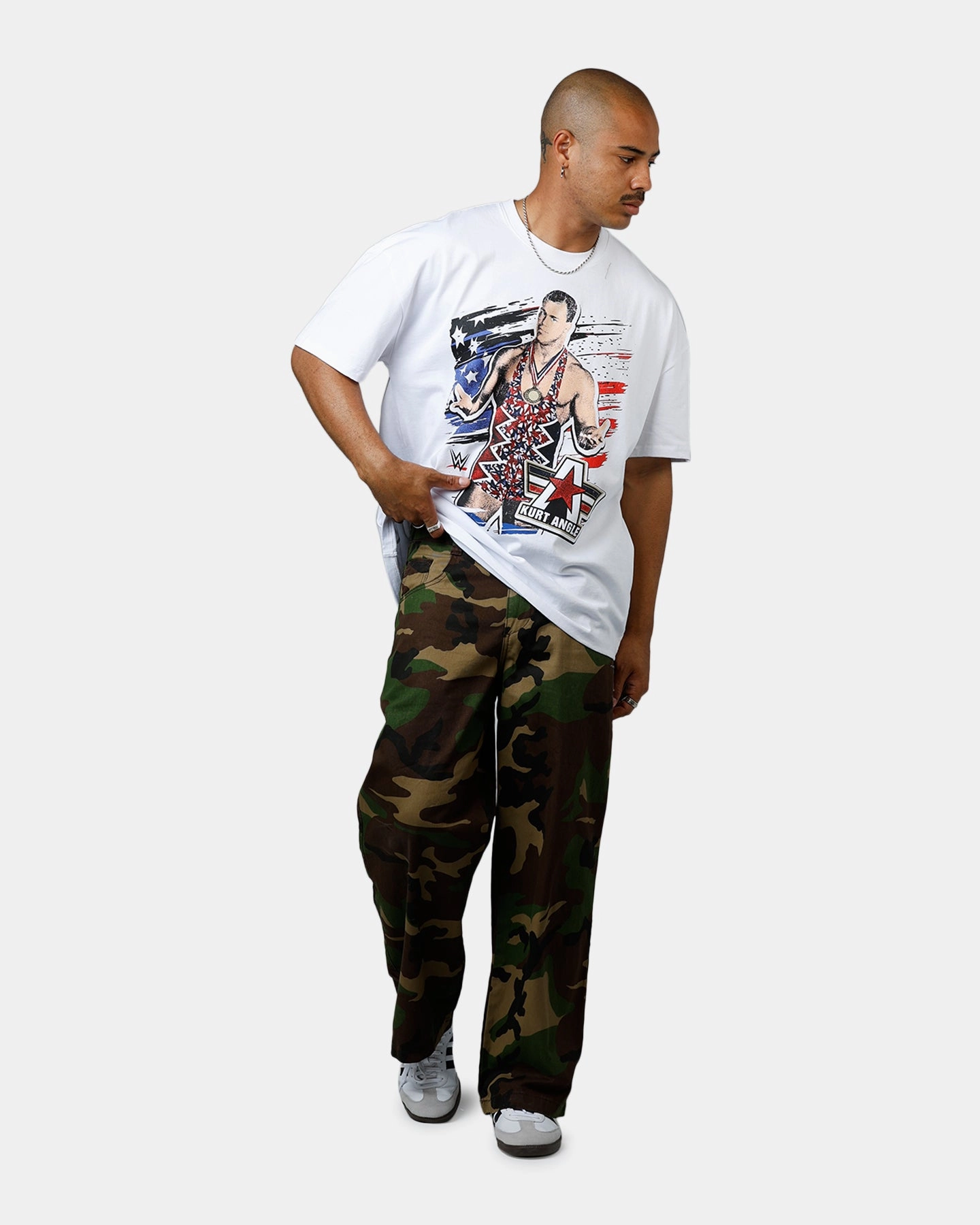 Culture Kings X WWE Kurt Angle Ruthless Aggression Vintage T-Shirt White Fresh Look Everyday Casual