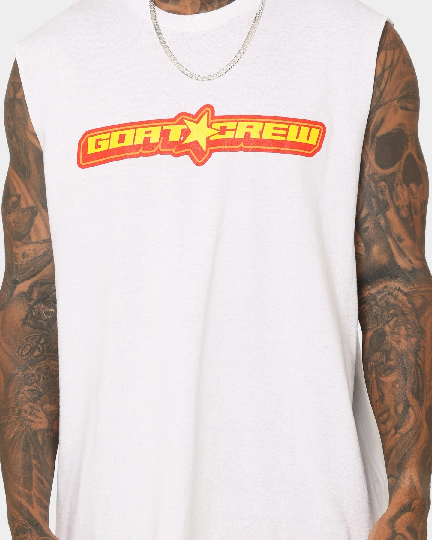 Holiday Style Trend Cool Layering Goat Crew Star Muscle T-Shirt White