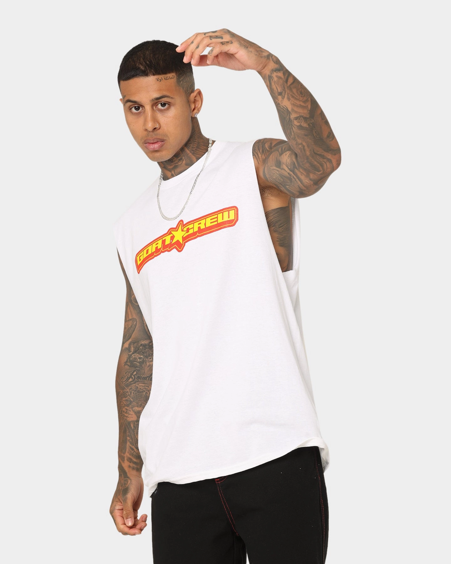 Goat Crew Star Muscle T-Shirt White Yarn Dyed Fabric